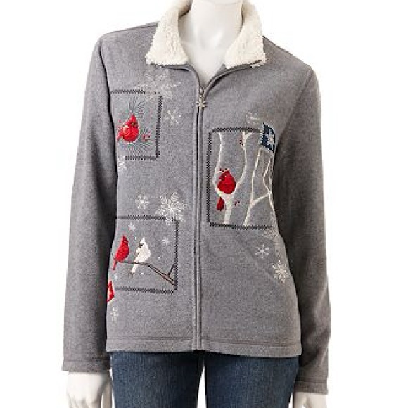Petite Croft & Barrow® Cardinal Holiday Fleece Jacket / Top & Scarf Trio Bundle - Picture 2 of 12